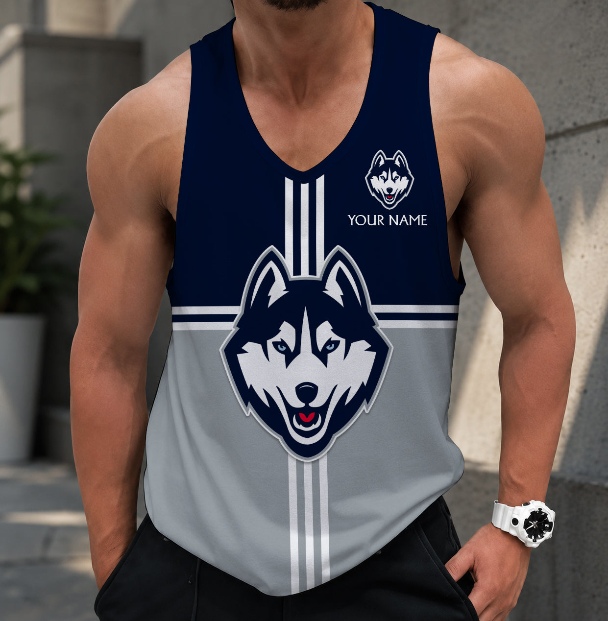 SPECIAL EDTION - NEW CUSTOMIZED NCAA MAM21 UCH UCONN HUSKIES STRAPPY UNISEX TANK TOP