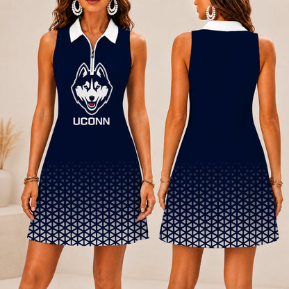 VIRAL EDITION - NEW CUSTOMIZED | NCAA MAM21 UCH UCONN HUSKIES WOMEN'S ZIP SLEEVELESS POLO DRESS