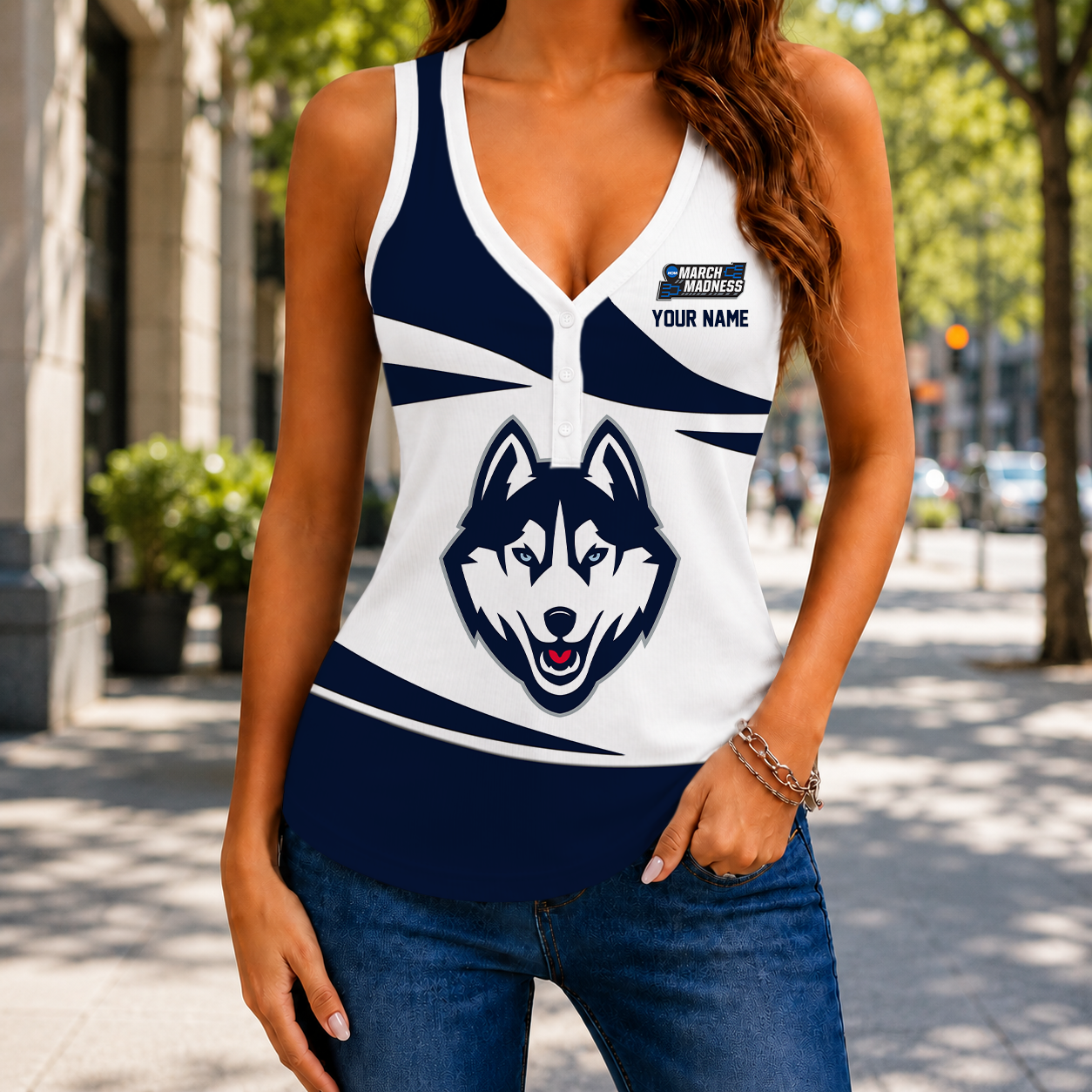 VIRAL EDITION - NEW CUSTOMIZED NCAA MAM21 UCH UCONN HUSKIES WOMEN'S V-NECK TANK TOP