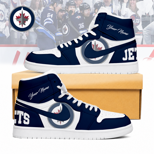 FINAL SALE - NEW CUSTOMIZED NHL21 WPJ WINNIPEG JETS AIR JORDAN SNEAKERS