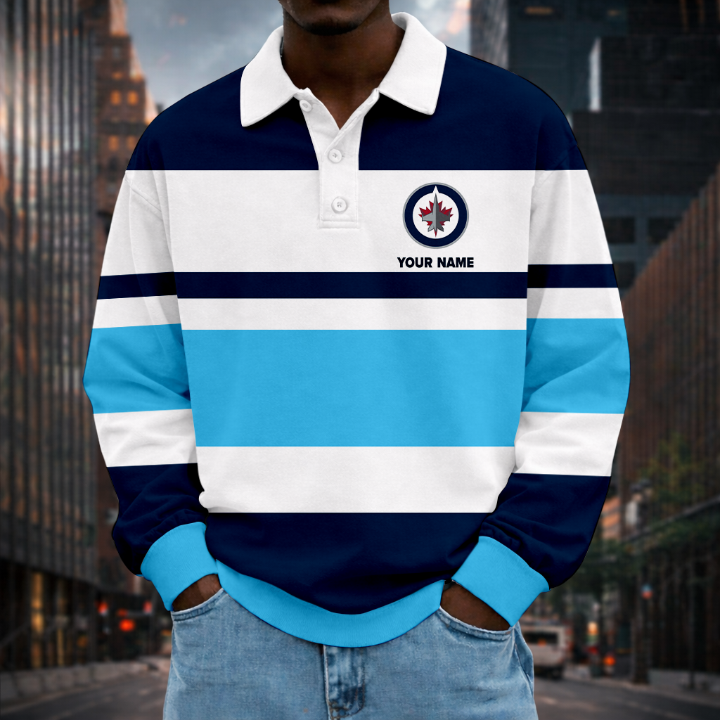 LIMITED EDITION - NEW CUSTOMIZED NHL21 WPJ WN JETS MEN LONG SLEEVE POLO
