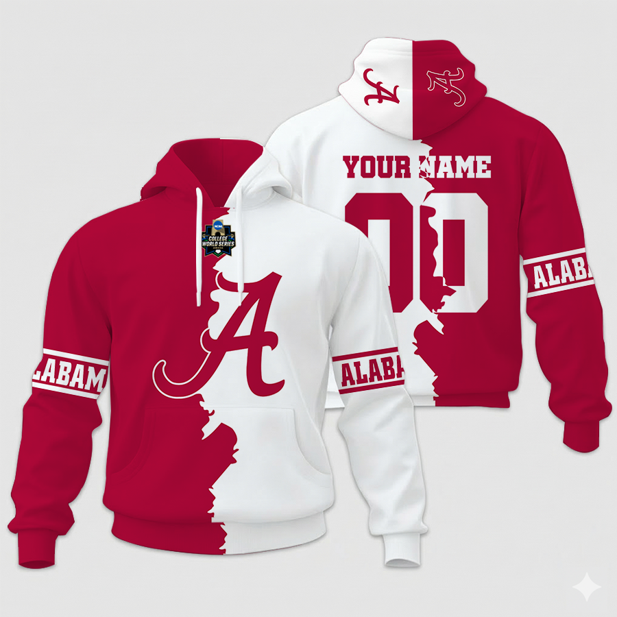 MEGA SALE - NEW CUSTOMIZED COLLEGE WORLD SERIES NCAA21 ALABAMA CRIMSON TIDE UNISEX HOODIE & ZIP HOODIE