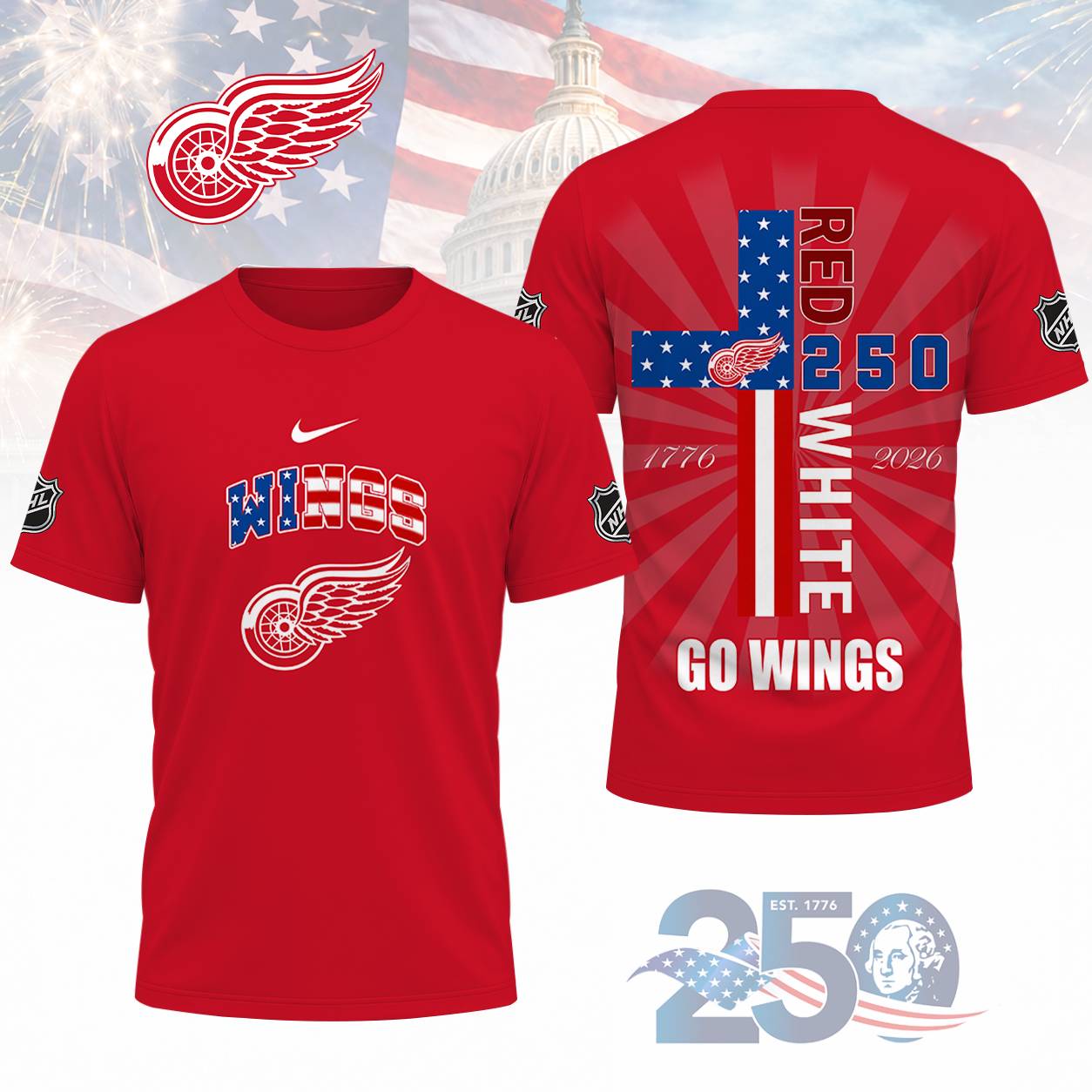FINAL SALE - NEW CUSTOMIZED NHL22 DRW DETROIT RED WINGS T-SHIRT, POLO SHIRT, ZIP POLO SHIRT, SWEATSHIRT, HOODIE & ZIP HOODIE