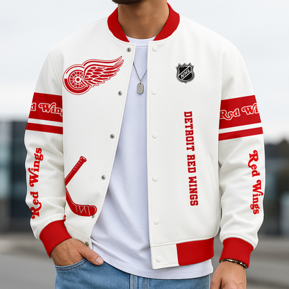 LIMITED EDITION - NEW CUSTOMIZED NHL22 DRW DR WINGS BASEBALL JACKET, SATIN VARSITY JACKET