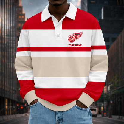 LIMITED EDITION - NEW CUSTOMIZED NHL22 DRW DR WINGS MEN LONG SLEEVE POLO