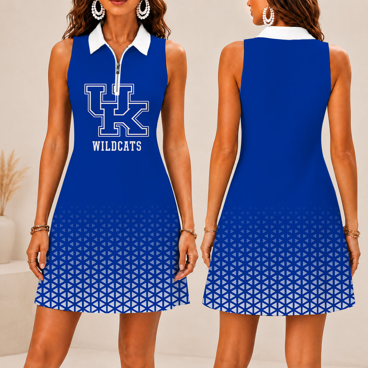 VIRAL EDITION - NEW CUSTOMIZED | NCAA MAM22 KEW KENTUCKY WILDCATS WOMEN'S ZIP SLEEVELESS POLO DRESS