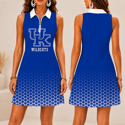 VIRAL EDITION - NEW CUSTOMIZED | NCAA MAM22 KEW KENTUCKY WILDCATS WOMEN'S ZIP SLEEVELESS POLO DRESS