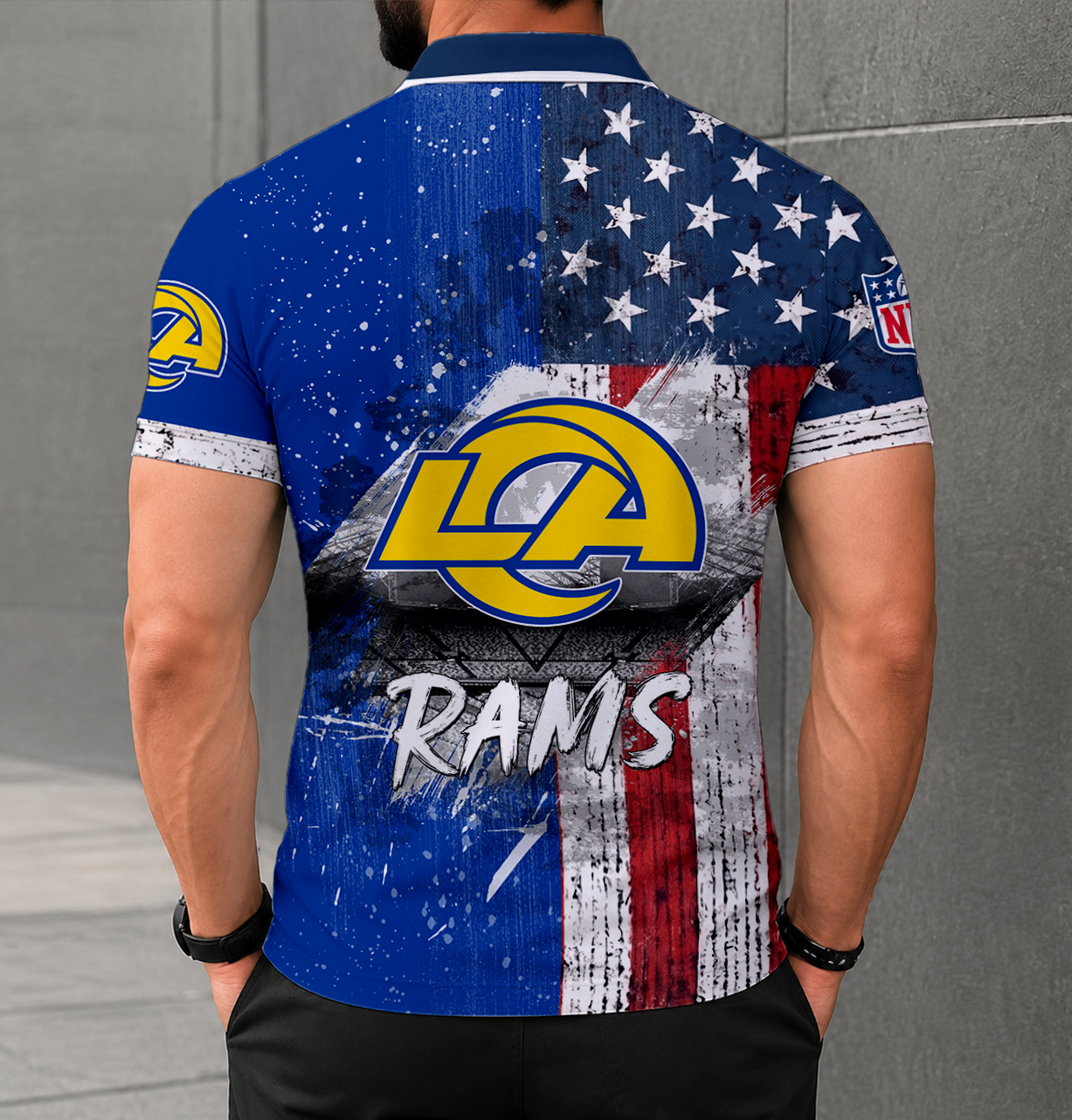 FINAL SALE - NEW CUSTOMIZED NFL22 LAR LOS ANGELES RAMS POLO SHIRT