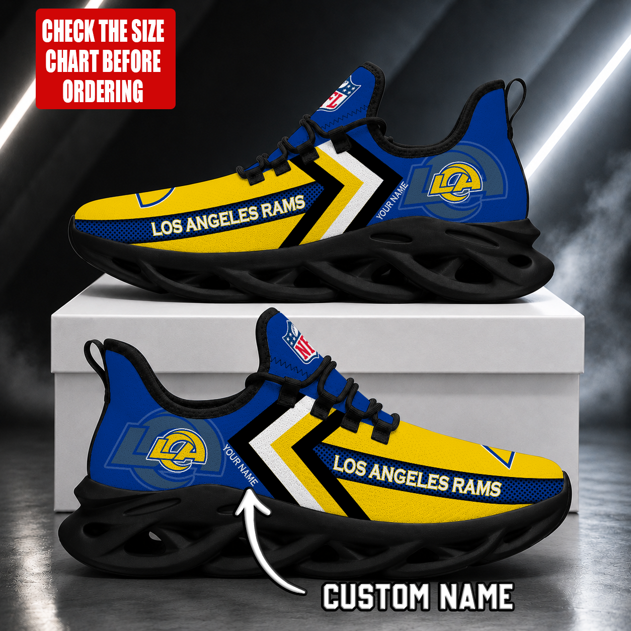 FINAL SALE - NEW CUSTOMIZED NFL22 LAR LOS ANGELES RAMS UNISEX MAX SOUL SHOES