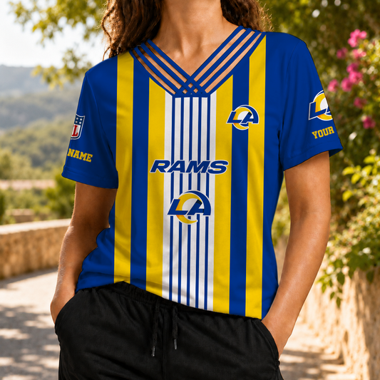 FINAL SALE - NEW CUSTOMIZED NFL22 LAR LOS ANGELES RAMS V-NECK SHIRT