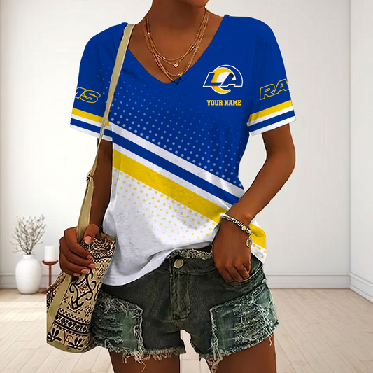 VIRAL EDITION - NEW CUSTOMIZED NFL22 LAR LOS ANGELES RAMS V-NECK FEMALE SHIRT