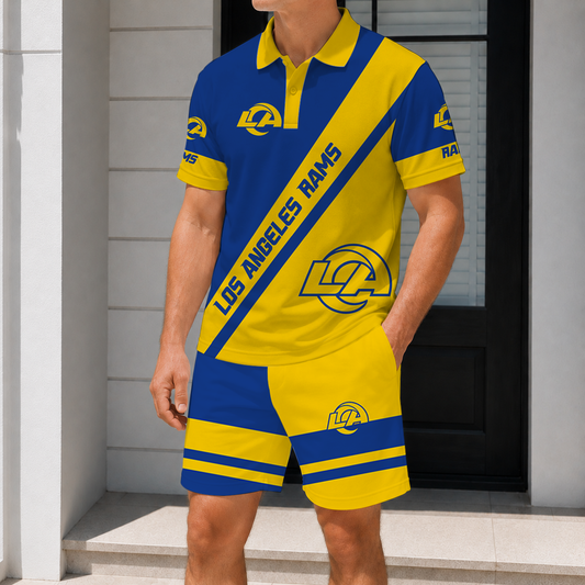FINAL SALE - NEW CUSTOMIZED NFL22 LAR LOS ANGELES RAMS POLO SHIRT & SHORT PANTS SET