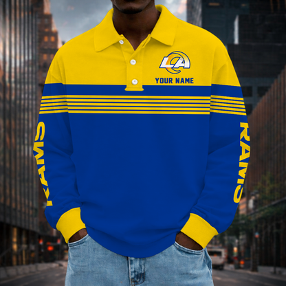 EXCLUSIVE EDITION - NEW CUSTOMIZED NFL22 LAR LOS ANGELES RAMS LONG SLEEVE POLO SHIRT