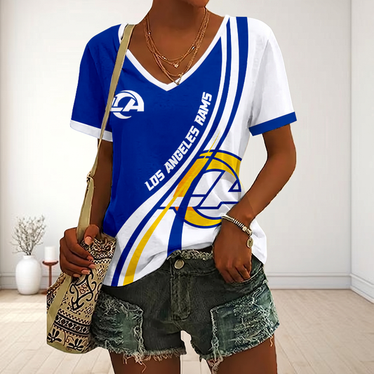 LIMITED EDITION - NEW CUSTOMIZED NFL22 LAR LOS ANGELES RAMS V-NECK FEMALE SHIRT