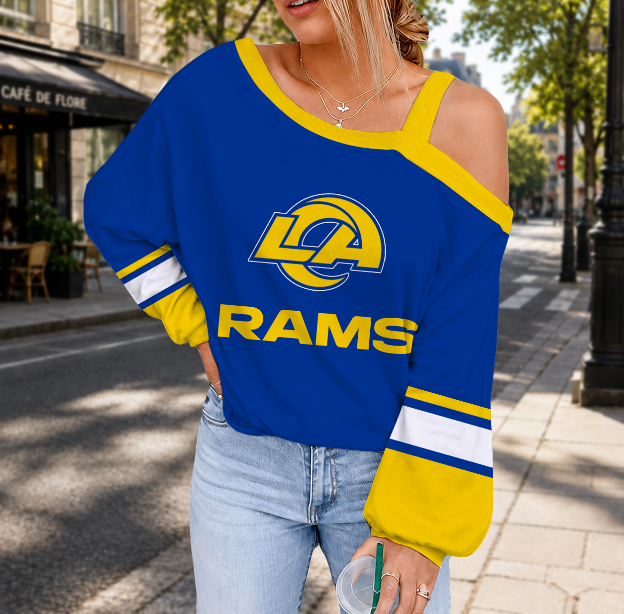 LIMITED EDITION - NEW CUSTOMIZED NFL22 LAR LOS ANGELES RAMS DROP SHOULDER SWEATSHIRT
