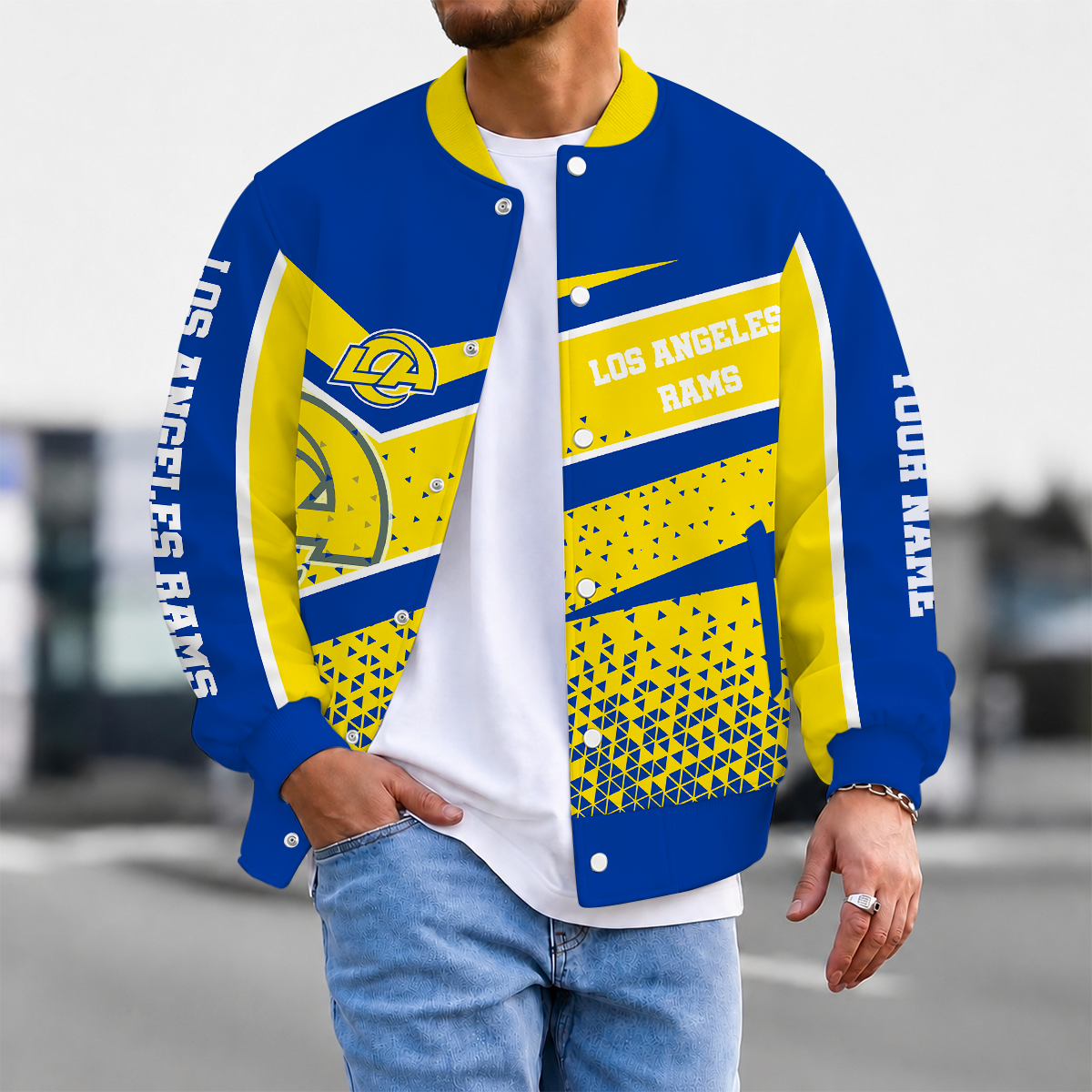 FLASH SALE - NEW CUSTOMIZED NFL22 LAR LOS ANGELES RAMS SATIN VARSITY & BASEBALL JACKET