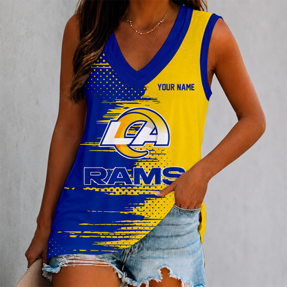 FINAL SALE - NEW CUSTOMIZED NFL22 LAR LOS ANGELES RAMS WOMEN'S V-NECK TANK TOP