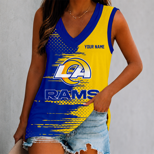 FINAL SALE - NEW CUSTOMIZED NFL22 LAR LOS ANGELES RAMS WOMEN'S V-NECK TANK TOP