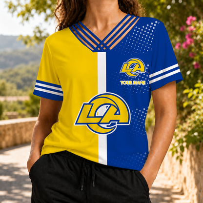 VIRAL EDITION - NEW CUSTOMIZED NFL22 LAR LOS ANGELES RAMS V-NECK SHIRT