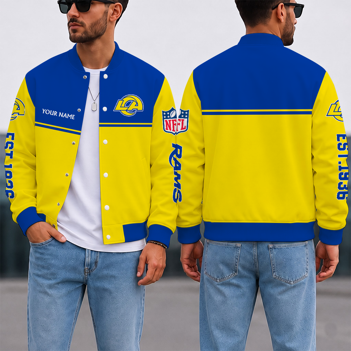 FINAL SALE - NEW CUSTOMIZED NFL22 LAR LOS ANGELES RAMS SATIN VARSITY & BASEBALL JACKET