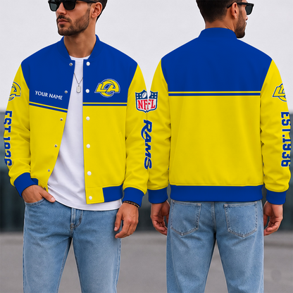 FINAL SALE - NEW CUSTOMIZED NFL22 LAR LOS ANGELES RAMS SATIN VARSITY & BASEBALL JACKET