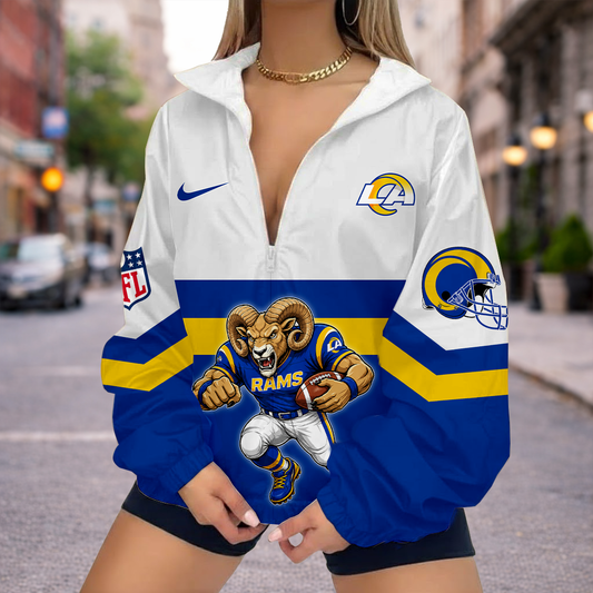 FINAL SALE - NEW CUSTOMIZED NFL22 LAR LOS ANGELES RAMS V-NECK ZIPPER SWEATSHIRT JACKET