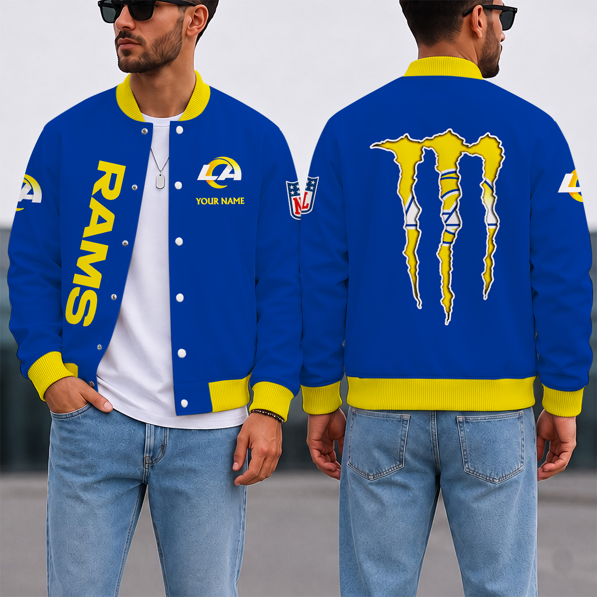 FINAL SALE - NEW CUSTOMIZED NFL22 LAR LOS ANGELES RAMS SATIN VARSITY & BASEBALL JACKET