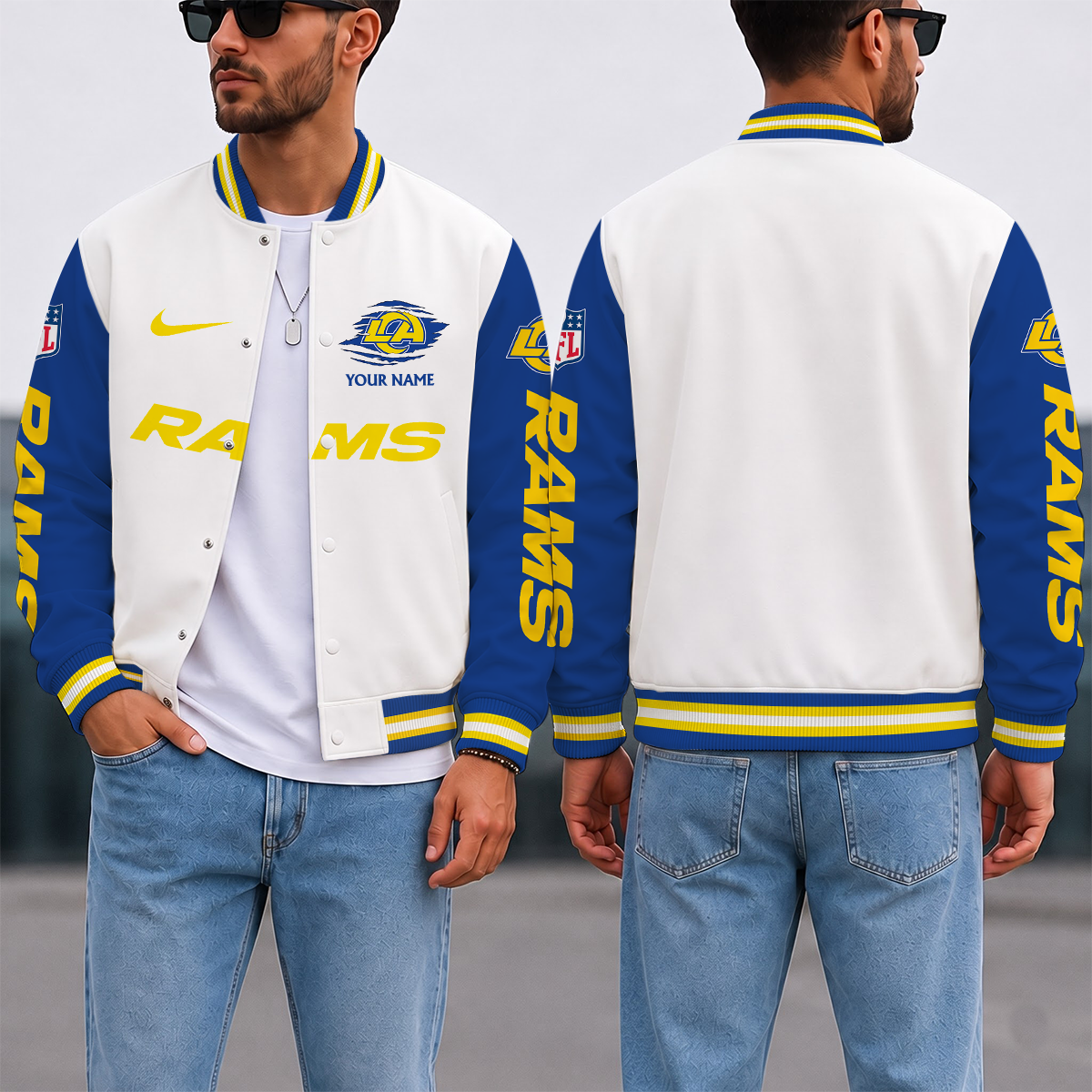 SPECIAL EDITION - NEW CUSTOMIZED NFL22 LAR LOS ANGELES RAMS SATIN VARSITY & BASEBALL JACKET