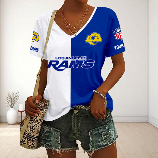 VIRAL EDITION - NEW CUSTOMIZED NFL22 LAR LOS ANGELES RAMS V-NECK FEMALE SHIRT