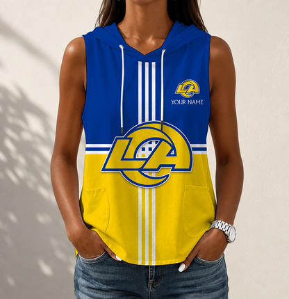 FINAL SALE - NEW CUSTOMIZED NFL22 LAR LOS ANGELES RAMS WOMEN'S SLEEVELESS HOODED POCKET TANK TOP