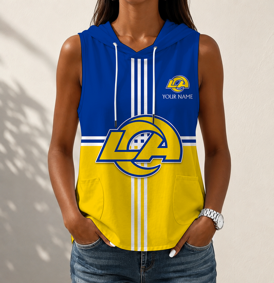 FINAL SALE - NEW CUSTOMIZED NFL22 LAR LOS ANGELES RAMS WOMEN'S SLEEVELESS HOODED POCKET TANK TOP