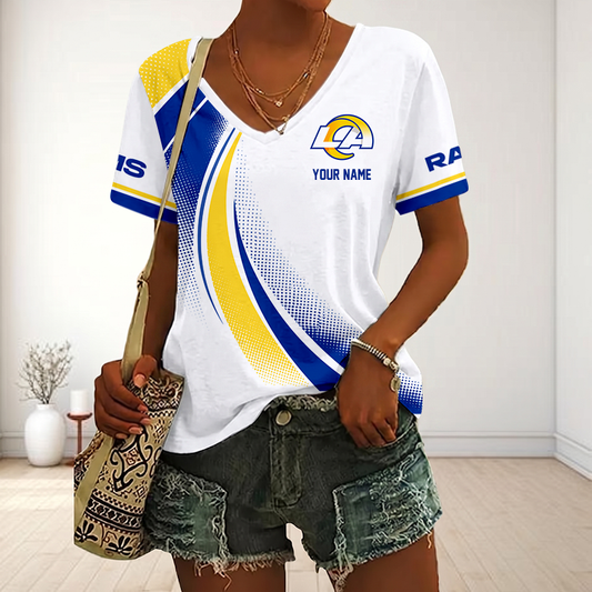 FINAL SALE - NEW CUSTOMIZED NFL22 LAR LOS ANGELES RAMS V-NECK FEMALE SHIRT