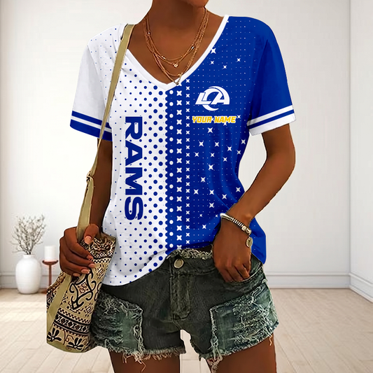 FINAL SALE - NEW CUSTOMIZED NFL22 LAR LOS ANGELES RAMS V-NECK FEMALE SHIRT