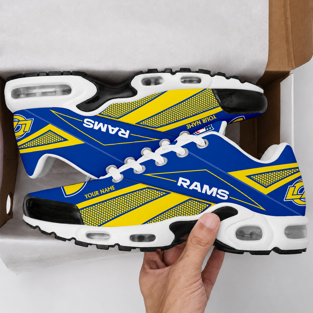 LIMITED EDITION - NEW CUSTOMIZED NFL22 LAR LOS ANGELES RAMS AIR MAX PLUS SNEAKERS