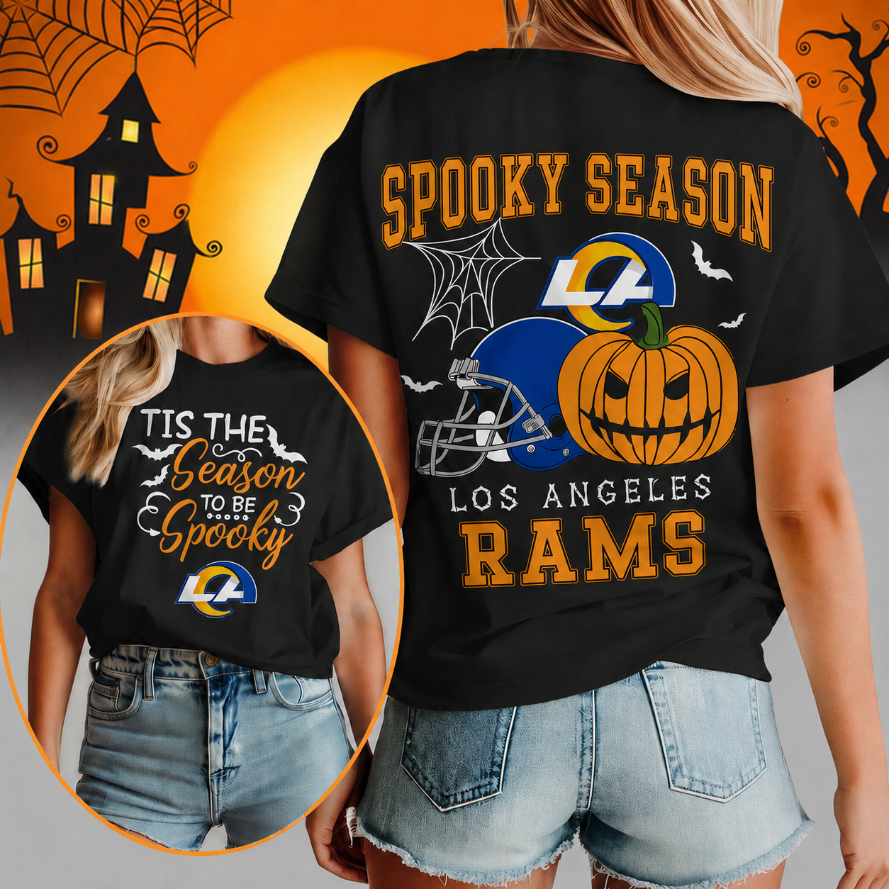 FLASH SALE - NEW CUSTOMIZED NFL22 LAR LOS ANGELES RAMS  HALLOWEEN T-SHIRT, HOODIE & ZIP HOODIE
