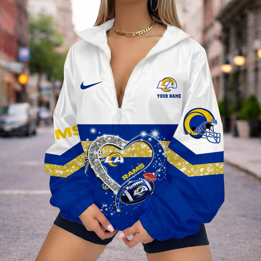 FINAL SALE - NEW CUSTOMIZED NFL22 LAR LOS ANGELES RAMS V-NECK ZIPPER SWEATSHIRT JACKET