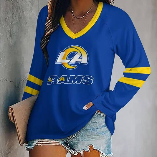 FLASH SALE - NEW CUSTOMIZED NFL22 LAR LOS ANGELES RAMS WOMEN'S V-NECK LONG SLEEVED SHIRT