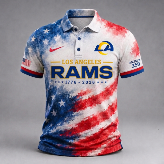 LIMITED EDITION - NEW CUSTOMIZED NFL22 LAR LOS ANGELES RAMS USA 250TH ANNIVERSARY POLO SHIRT, ZIP POLO SHIRT & T-SHIRTS