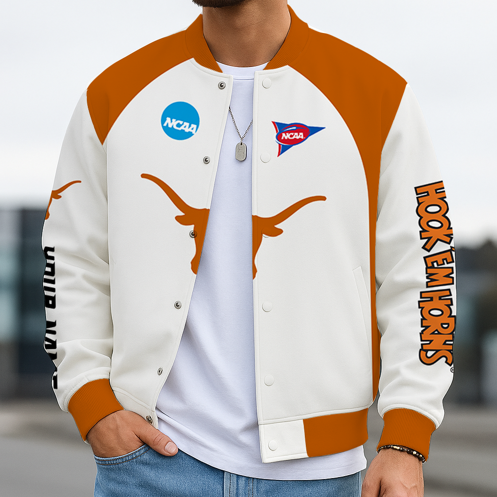 LIMITED DROP - NEW CUSTOMIZED NCAA FOOTBALL BOWL SUBDIVISION 22 TXL TEXAS LONGHORNS BASEBALL JACKET, SATIN VARSITY JACKET