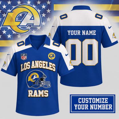 HOT DEAL - NEW CUSTOMIZED NFL22 LAR LOS ANGELES RAMS POLO SHIRT