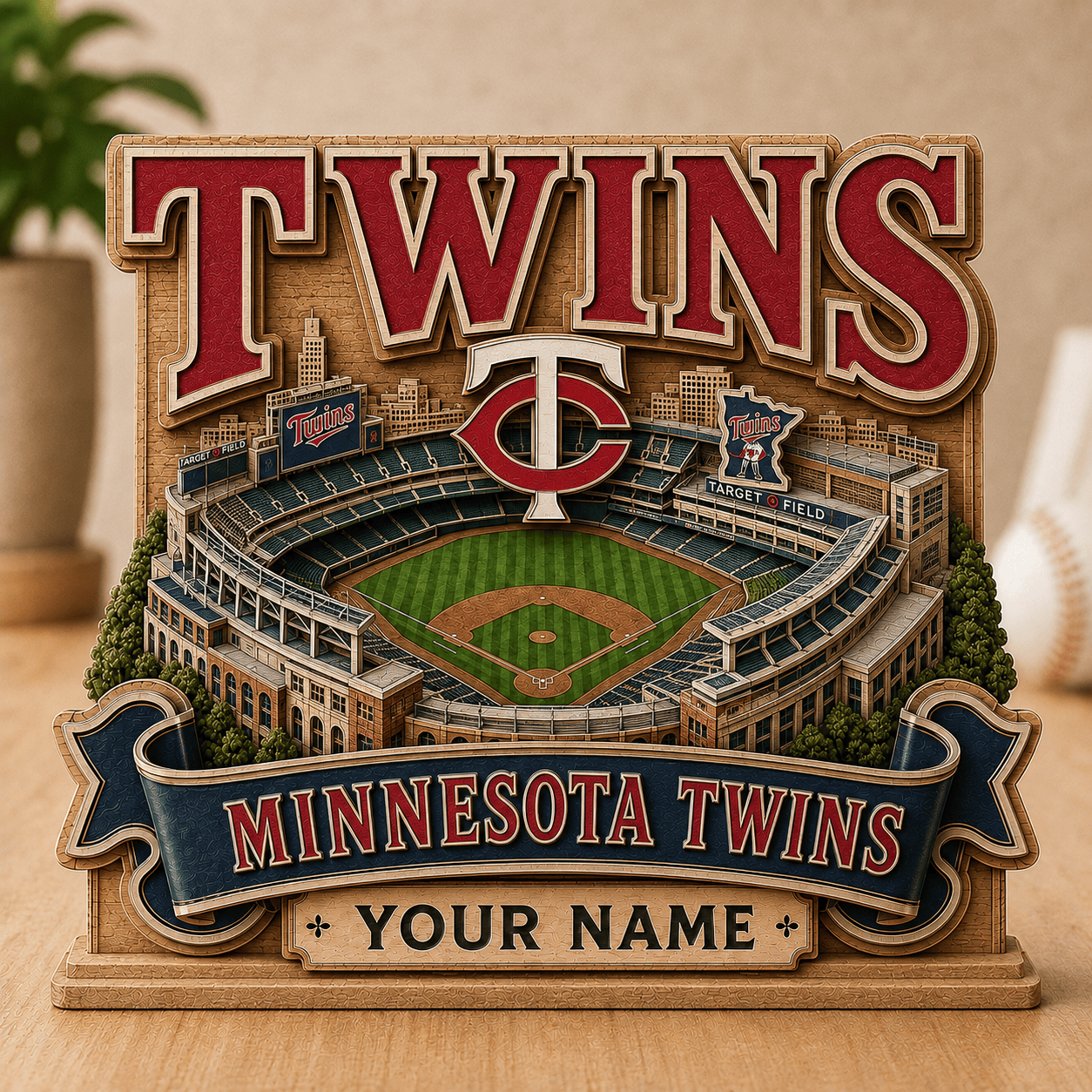 FLASH SALE - NEW CUSTOMIZED MLB22 MTS MINNESOTA TWINS 3-LAYER WOODEN BLOCK