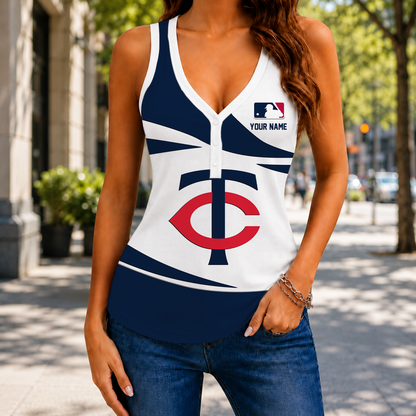 FINAL SALE - NEW CUSTOMIZED MLB22 MTS MINNESOTA TWINS WOMEN'S V-NECK TANK TOP