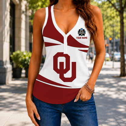 LIMITED EDITION - NEW CUSTOMIZED NCAA CWS22 OUS OKLAHOMA SOONERS WOMEN'S V-NECK TANK TOP