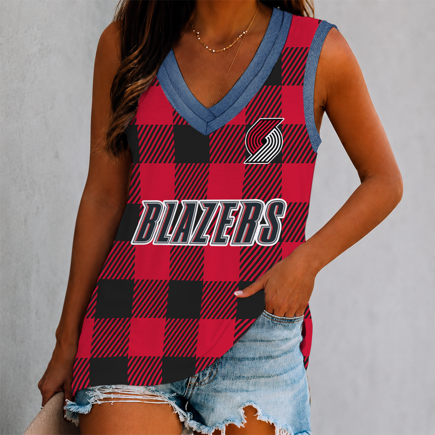 VIRAL EDITION - NEW CUSTOMIZED NBA22 PTB PORTLAND TRAIL BLAZERS WOMEN'S V-NECK TANK TOP