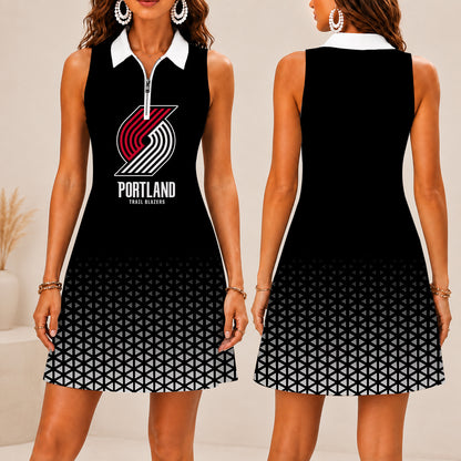 FINAL SALE - NEW CUSTOMIZED NBA22 PTB PORTLAND TRAIL BLAZERS  WOMEN'S ZIP SLEEVELESS POLO DRESS