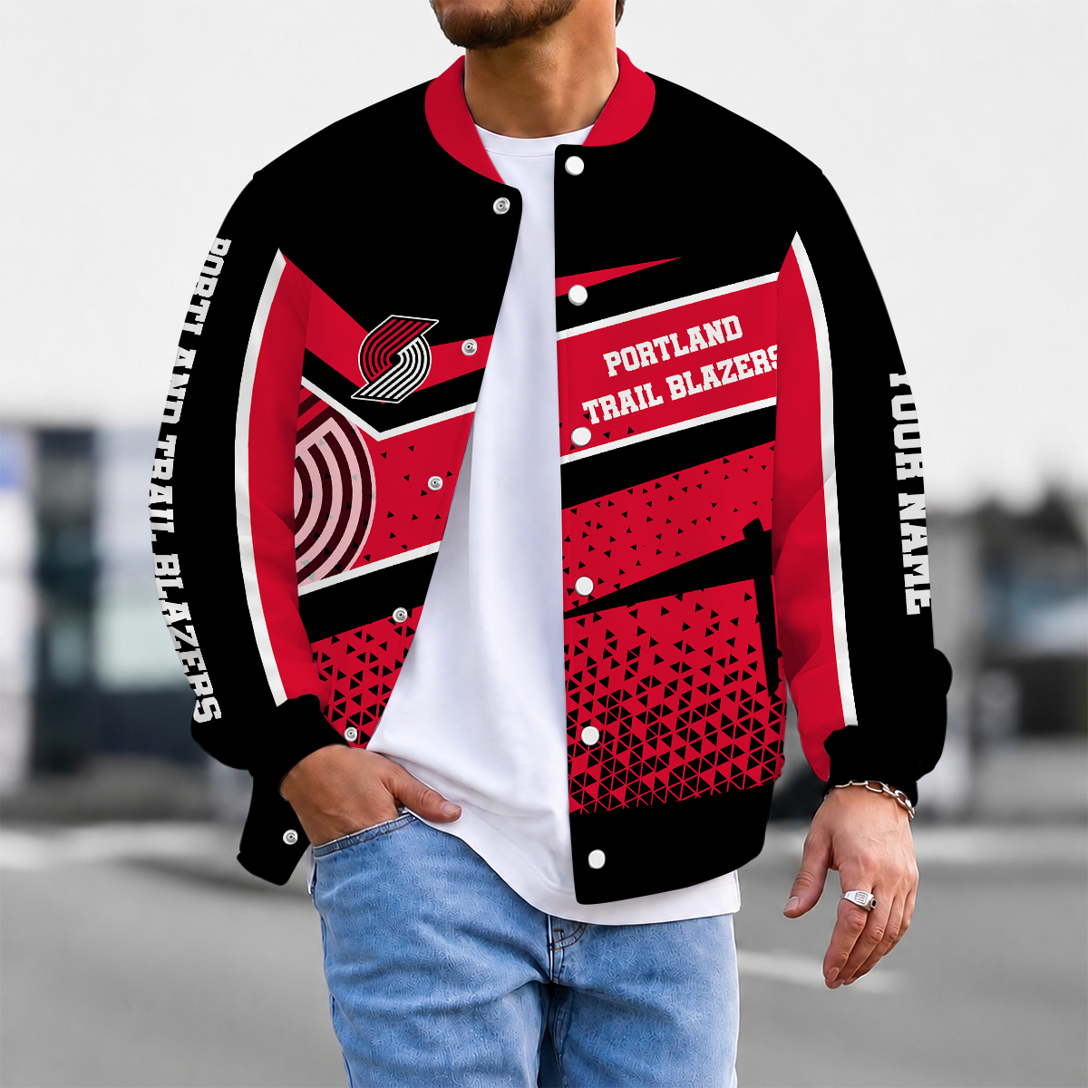 FLASH SALE - NEW CUSTOMIZED NBA22 PTB PORTLAND TRAIL BLAZERS BASEBALL JACKET, SATIN VARSITY JACKET