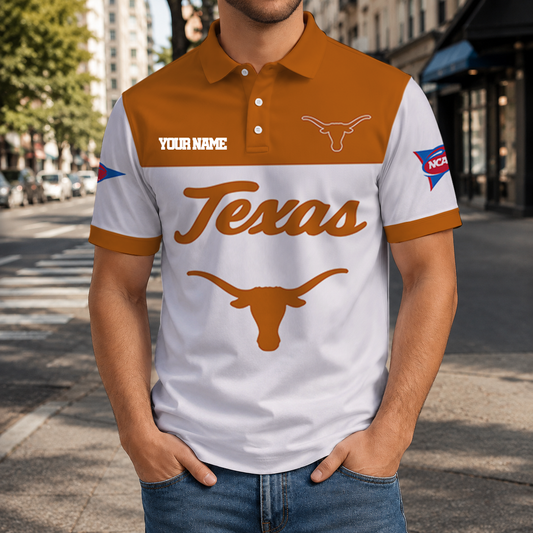 SPECIAL OFFER - NEW CUSTOMIZED NCAA FBS22 TXL TEXAS LONGHORNS POLO SHIRT, ZIP POLO SHIRT & T-SHIRTS
