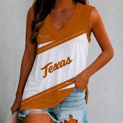 FINAL SALE - NEW CUSTOMIZED NCAA FBS22 TXL TEXAS LONGHORNS WOMEN'S V-NECK TANK TOP