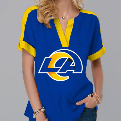 FINAL SALE - NEW CUSTOMIZED NFL22 LAR LOS ANGELES RAMS V-NECK FEMALE SHIRT