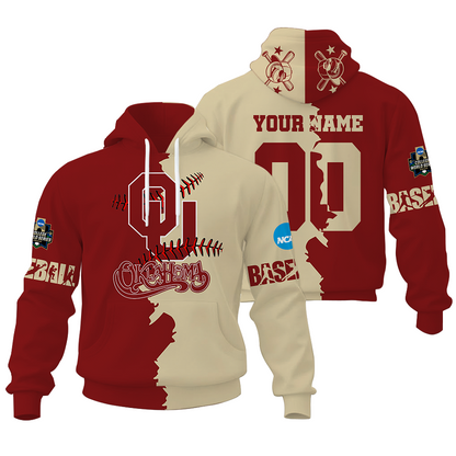 FINAL CLEARANCE - NEW CUSTOMIZED COLLEGE WORLD SERIES NCAA22 OKLAHOMA SOONERS UNISEX HOODIE & ZIP HOODIE
